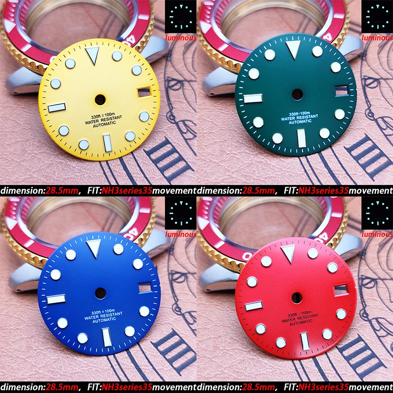 Watch High quality Calendar luminous dial accessories 28.5mm for NH3 series 35 movement watch replacement repair parts