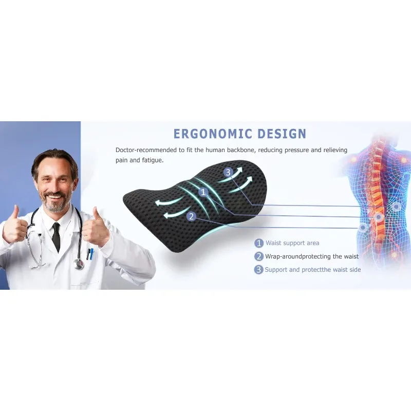 Lendenkissen Ergonomisches Memory-Schaum-Lendenkissen Atmungsaktives Rückenkissen für Bürostühle und Autositze – Detail 11