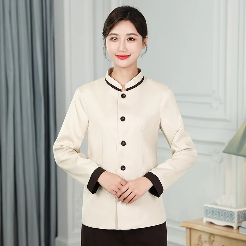 Servizio di pulizia Manica lunga Autunno Inverno Hotel Camera degli ospiti Pulitore Uniforme da lavoro Top Proprietà Zia Uniforme da lavoro