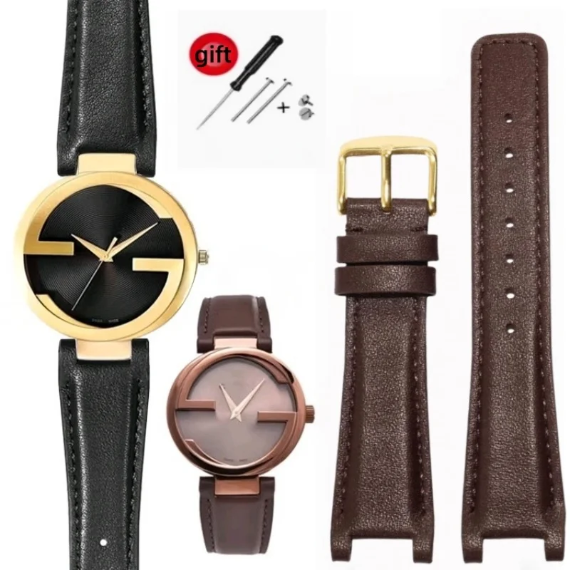 حزام من الجلد الطبيعي لـ GUCCI YA1332 YA1333 YA1335 سلسلة حزام (استيك) ساعة 20x12 مللي متر سوار ساعة محزز للرجال والنساء
