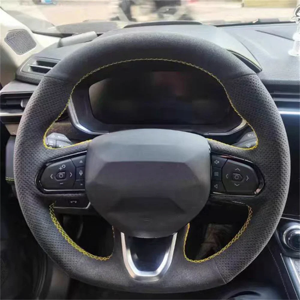 Breathable Hand Sewing Customized Car Steering Wheel Cover Anti-Slip Suede Auto Interior Accessories For LYNK&CO 01 03 21-23