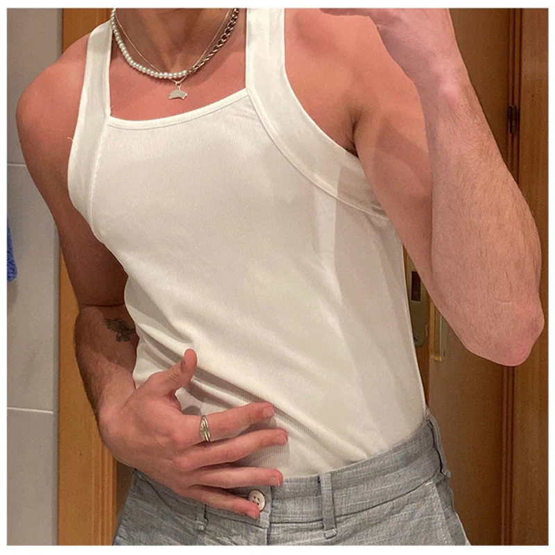 

4XL Men's Fashion Sports Tank Tops Summer Solid Color O-neck Sleeveless T-shirt Skinny Gym Streetwear Casual Vests Party Costume