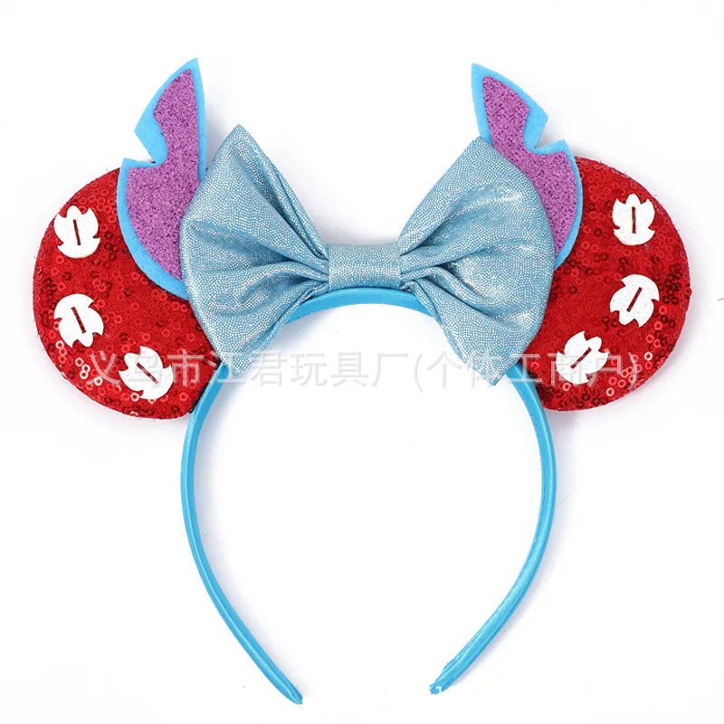 Kawai Disney Stitch Fascia per capelli Topolino Simpatico Buzz Lightyear Fascia per capelli con fiocco in paillettes Accessorio per capelli Decorazione del parco divertimenti