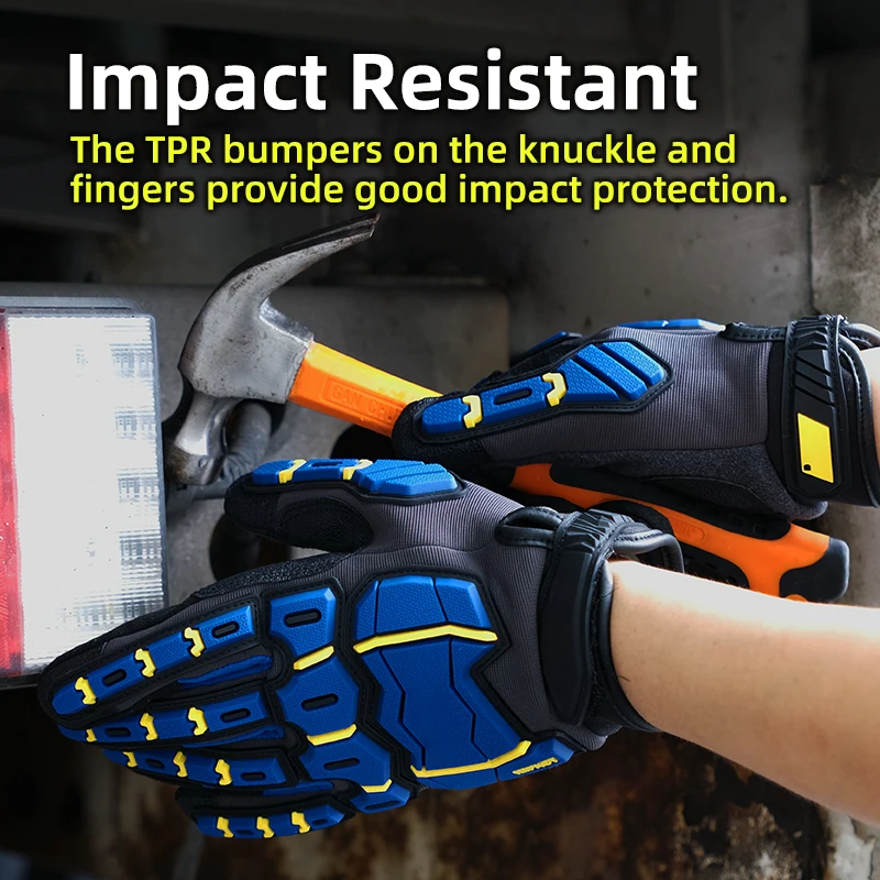 TPR Impact Resistant Work Gloves, Anti-Slip Microfiber Leather Mechanic Gloves for Construction,Exploration & Emergency Response