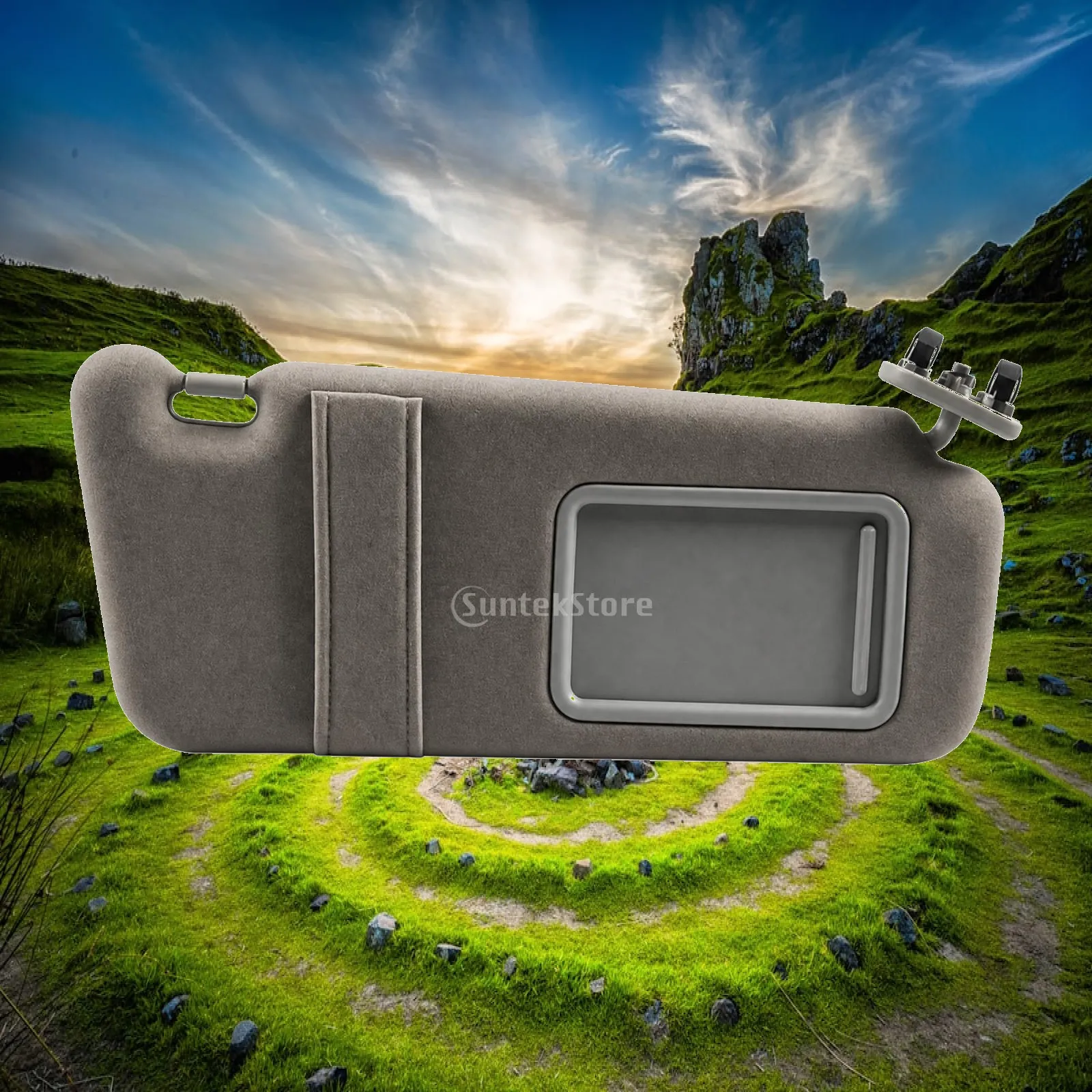 Passenger Sun Visor with Sliding Mirror Cover and Hardware for 2007-2011 Sedan Gray Textured Surface