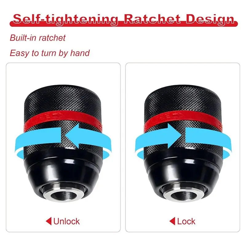 MLGB-Keyless Drill Chuck For , 1/2-20UNF Mount, 2-13Mm Self-Tighten, With SDS-Plus & Hex Shank Adapters