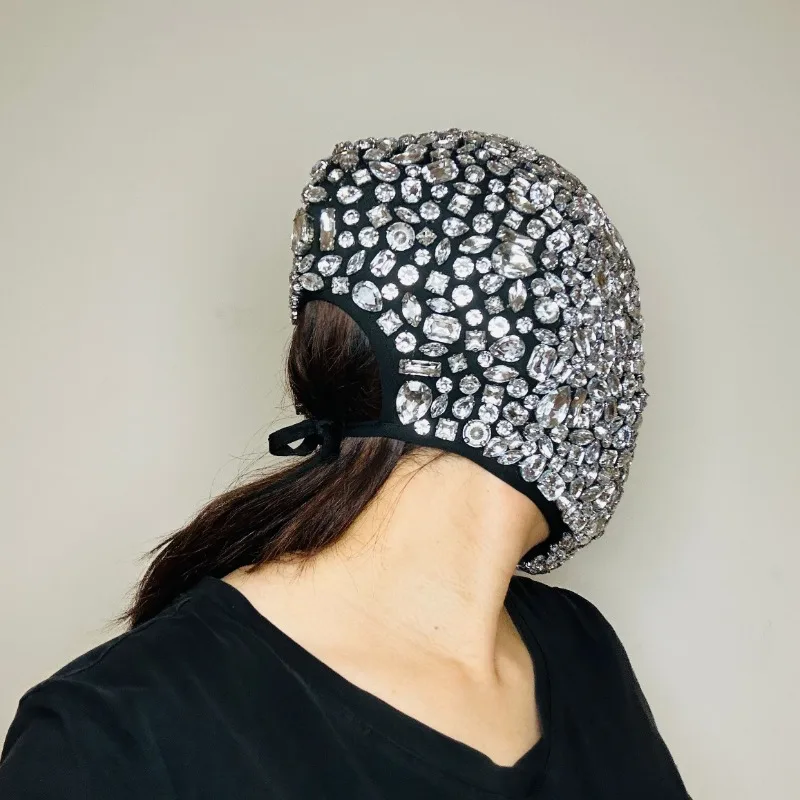 Silver Rhinestone Mask Nightclub Dj Singer Dancer Stage Costume Party Helmet Carniva Rave Wear Luxury Outfit Birthday Party Gift