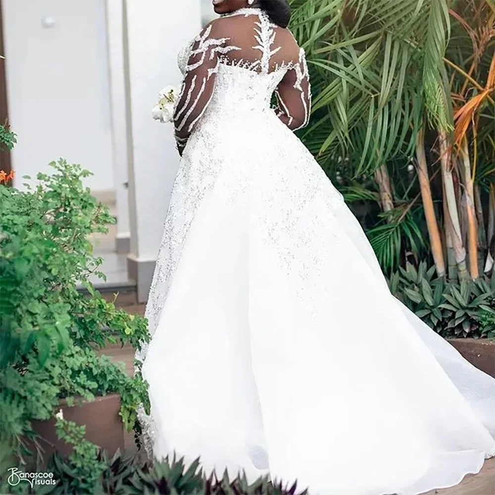 Роскошные высокие кружевные съемные свадебные платья русалки с длинными рукавами для невесты, свадебные платья по индивидуальному заказу