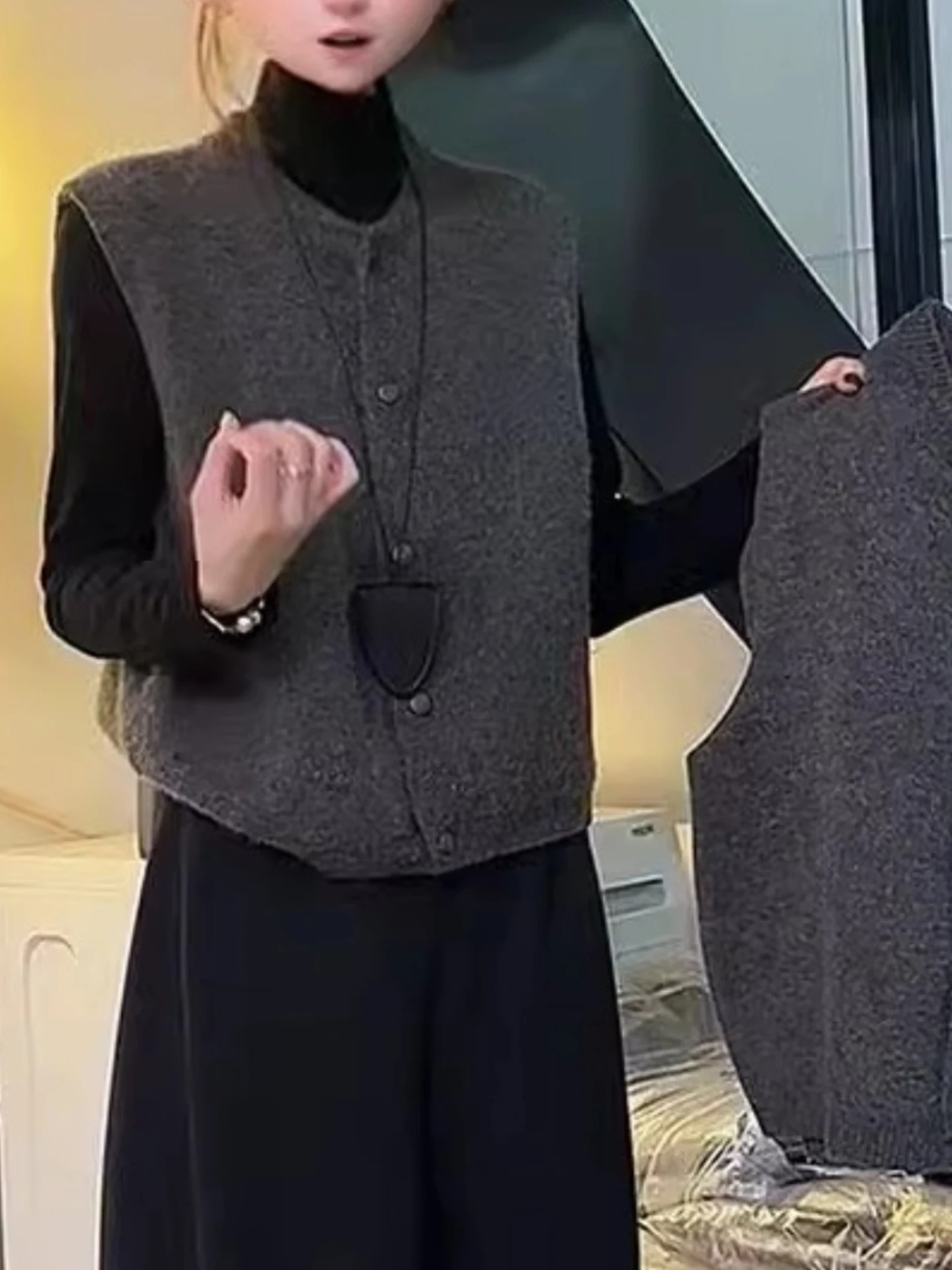 

round Ne Knitted Cardigan Svel Versatile Casual Faion Top Simple Sli Online Exclusive Pure Color Autumn 2025