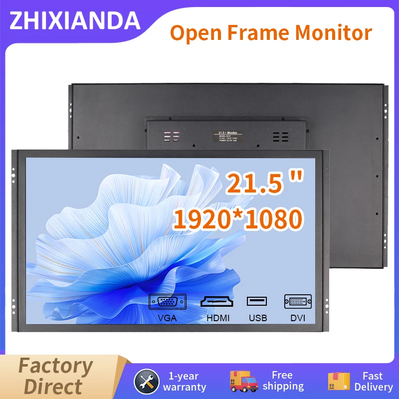 Monitor Industrial de marco abierto de 21,5 pulgadas, 1920x1080, pantalla táctil capacitiva resistiva, pantalla Industrial LCD con VGA, HDMI, DVI