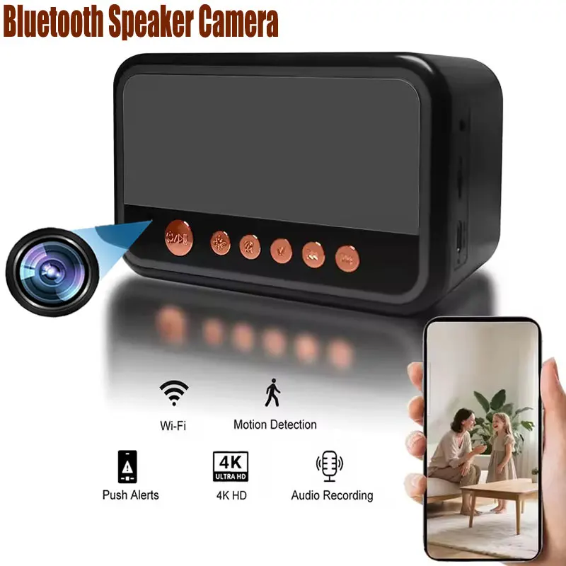 RGB Colorful Bluetooth Speaker Camera WiFi6 Wireless Desk Alarm Clock Cameras 4K UHD Motion Detection Remote Viewing Recorder