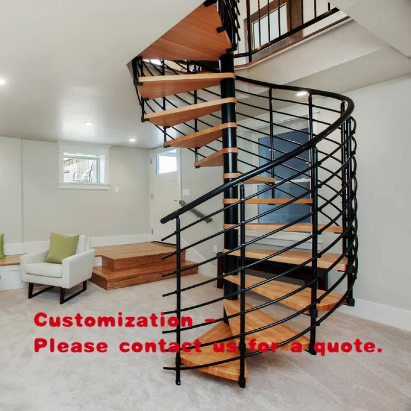custom.Prefabricated Durable WoodenTread Staircase with Metal Frame & Rod Railings Indoor Curved Steel-Wood Stairs