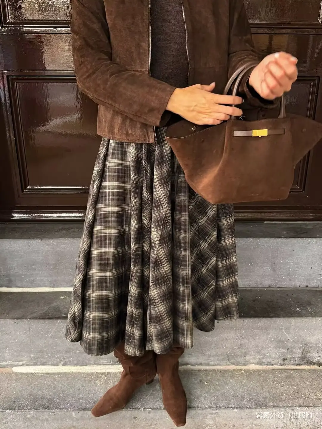 BSAY Loose Plaid Umbrella Skirt Women's clothing Autumn Winter Side Zip Chic Female High Waist Elegant A-line Long Skirts Mujer