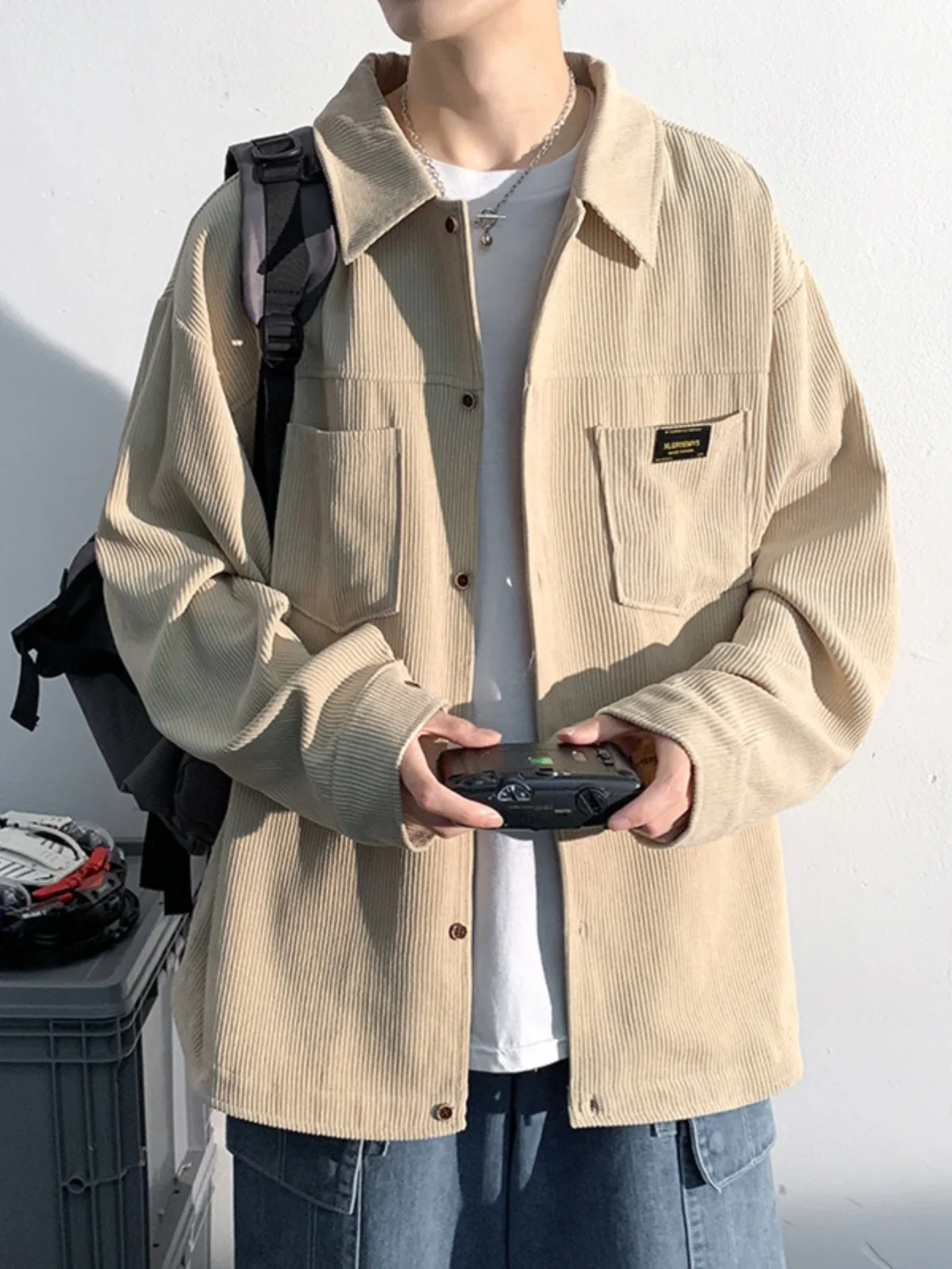 

American Sle Corduroy Long Sve irt Jaet Men's Casual Collar Workwear Jaet Trendy Brand Versatile Loose Fit Youth