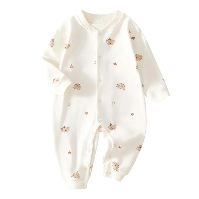 0-2Y 2024 Autumn Baby Clothes Underwear Newborn Pure Cotton Romper Home Wear Infant Cartoon Seamless Jumpsuit Pajamas