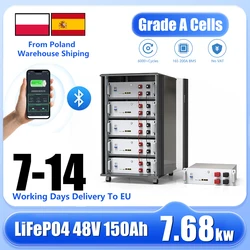 Batteria al litio LiFePO4 48V 150Ah 7.6KW Bluetooth 51.2V 100Ah 200Ah 6000+Cycles 32 paralleli CAN/RS485 EU UKR Consegna veloce