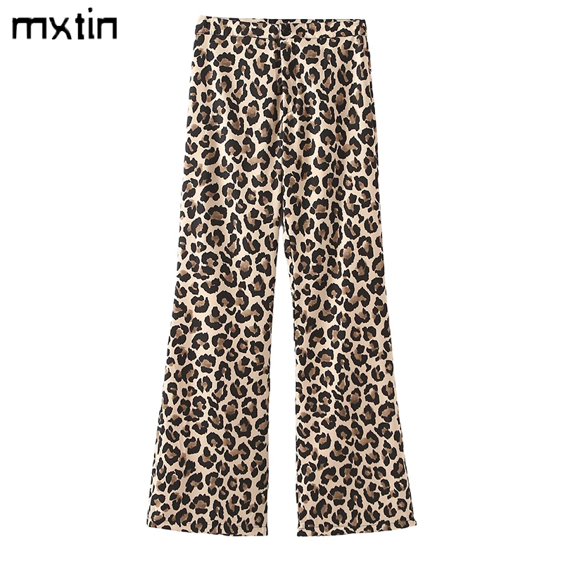 

Women's Autumn Vintage Leopard Print Wide Leg Pants Fashion Spring Streetwear Female Pantalones Korean Reviews Many Clothes