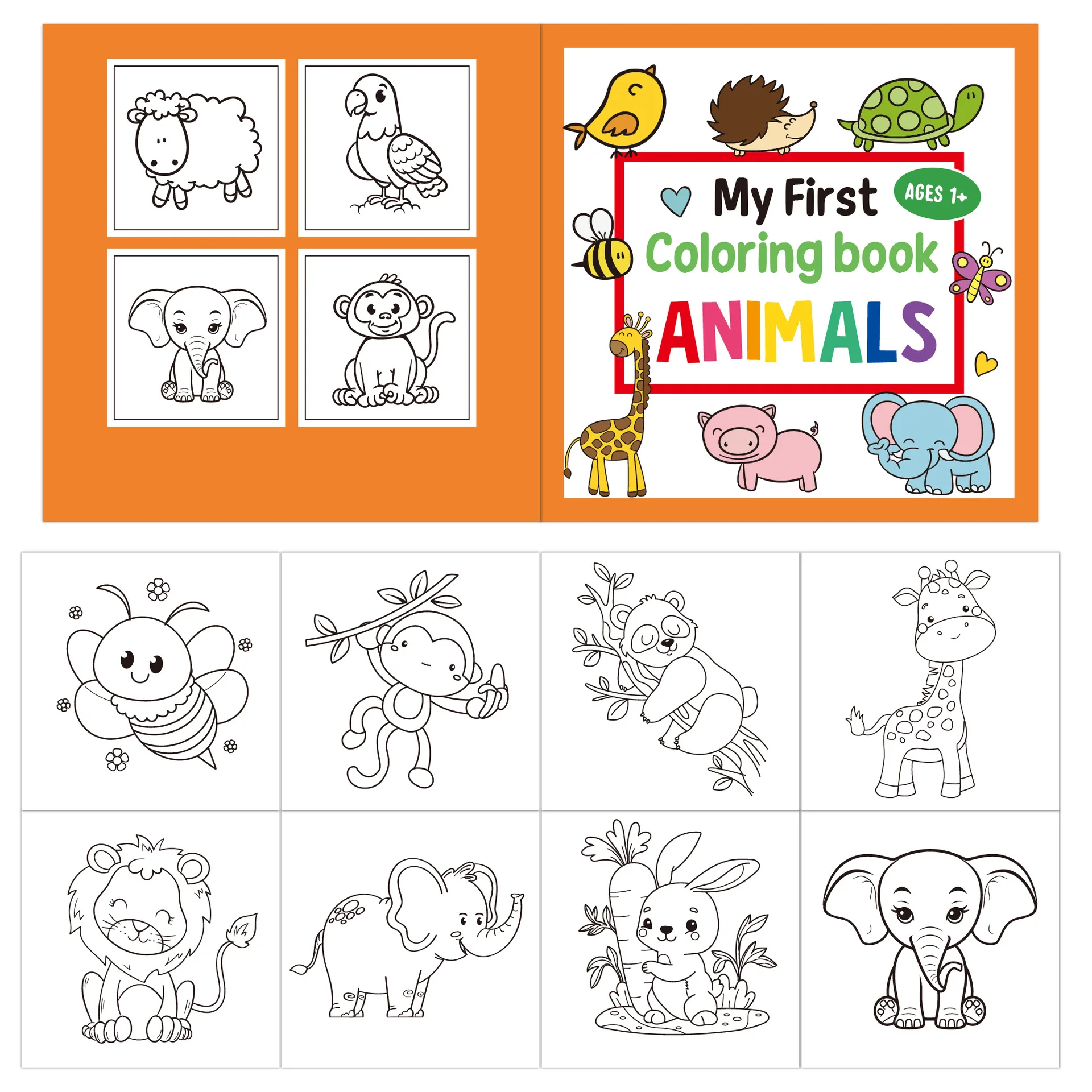 30 Pages Hand Drawn Children's Doodle Coloring Book with Cute Cartoon Animals for Early Painting