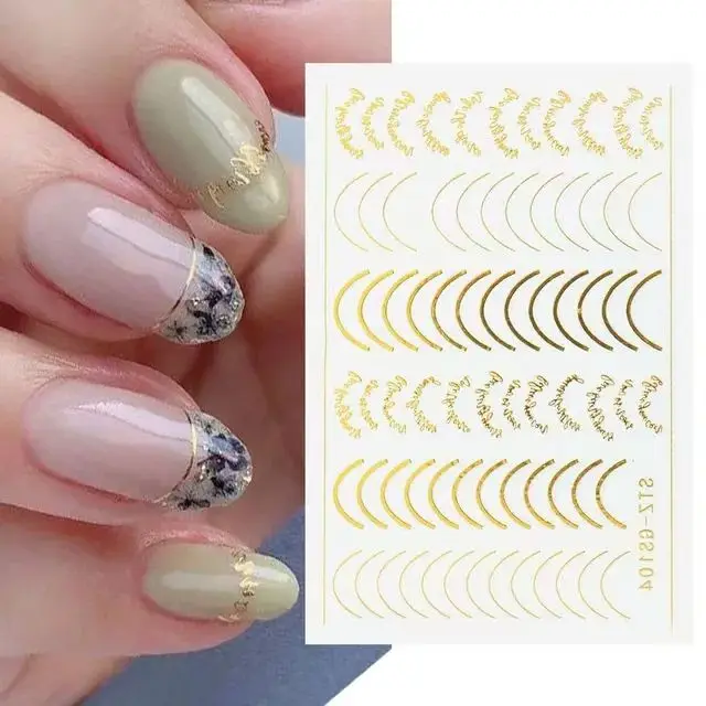 1set 3D Simple Lines Nail Stickers Rose Gold Metal Stripe Letters Decals Curve Gel Nails Art Sliders Polish Manicure Decor