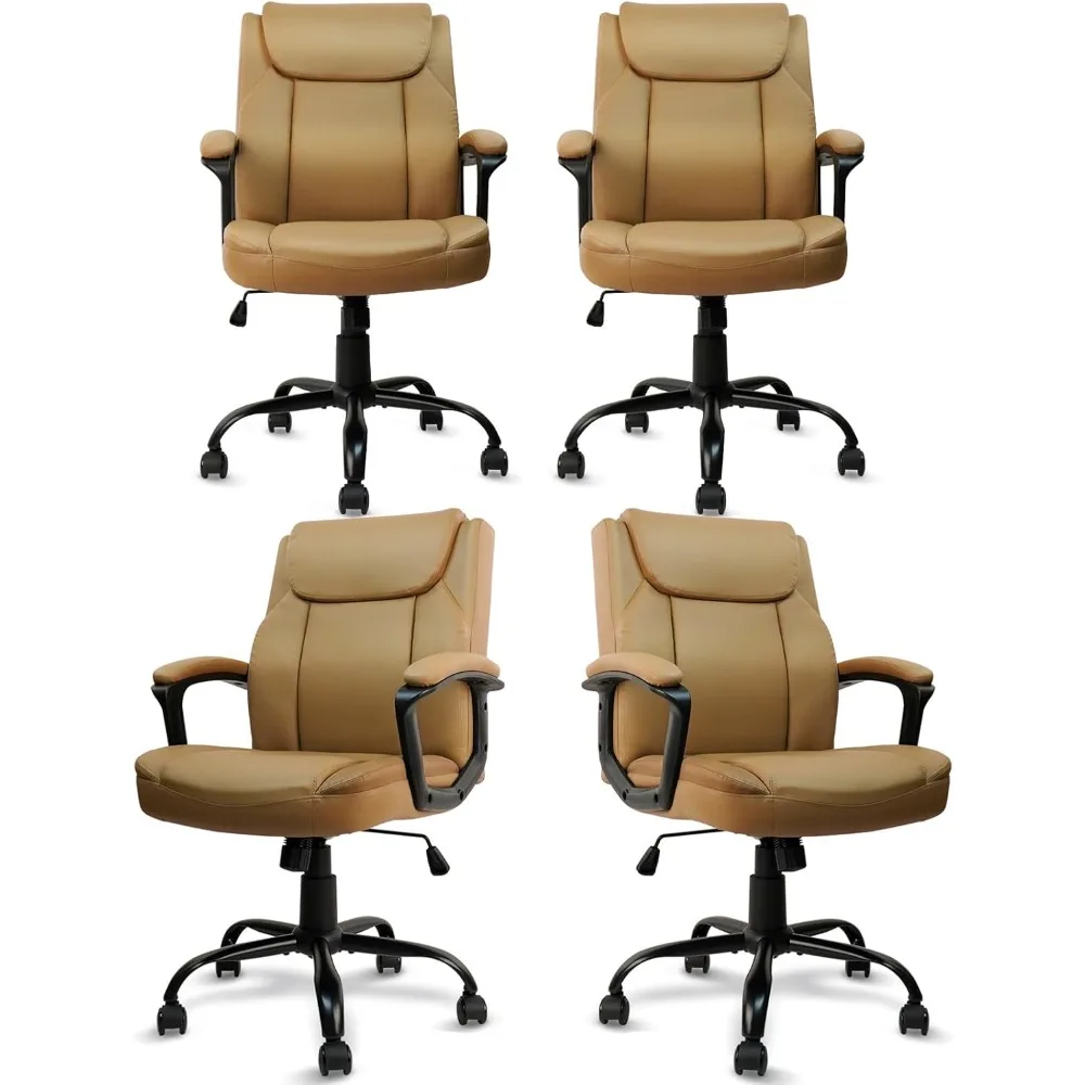 

Brown Office Computer Chair PU Leather Executive Swivel Adjustable Height Chairs with Upholstery Fixed armrest Mid-Back Leather