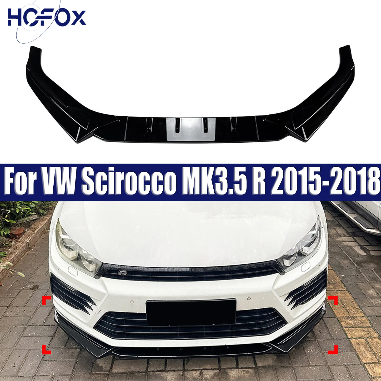 

For VW Scirocco MK3.5 R 2015-2018 Car Front Bumper Lip Splitter Diffuser Body Kit Spoiler Bumper Guard Protector Gloss Black