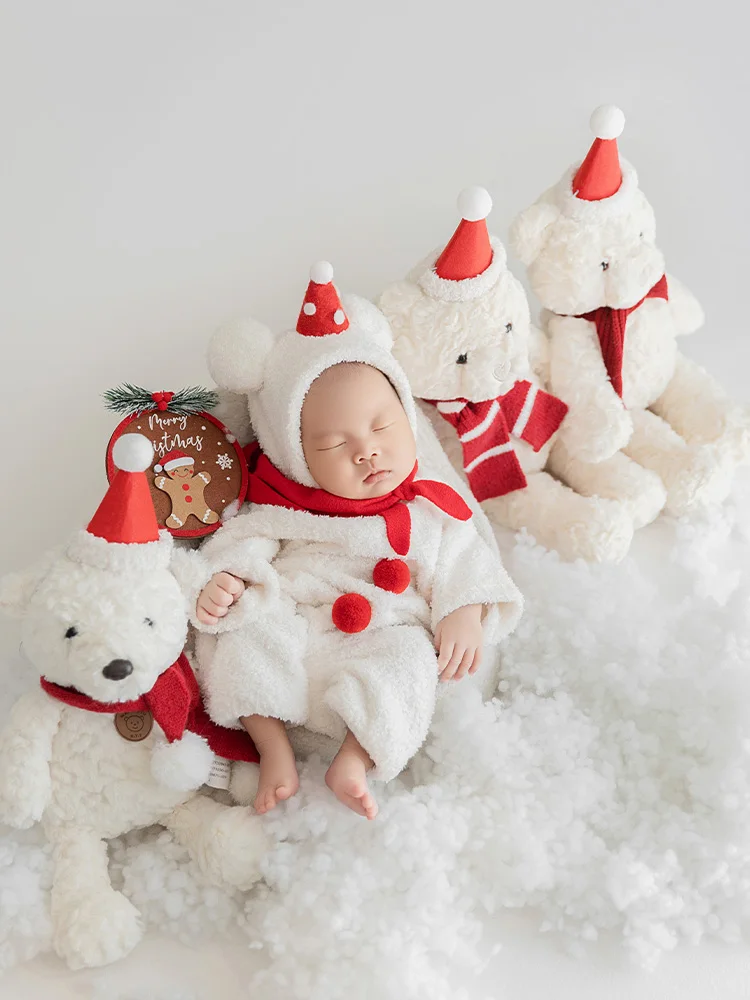 

Christmas Bear Photography Theme Baby Snowman Clothes+Hat Set Newborn Cute Bear Photo Costume Props Dolls Studio Shooting Props