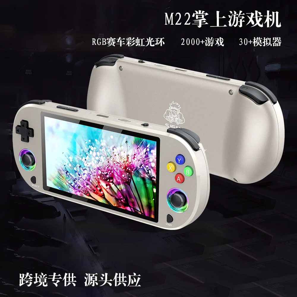 M22 Pro 휴대용 게임 콘솔 5인치 4K HD 화면 무선 게임패드 레트로 게임 RGB 레인보우 조명 효과 어린이 및 성인용 휴대 가능