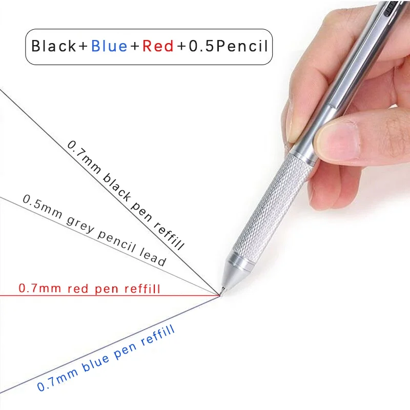 4 In1 Multicolor Ballpoint Pen Gravity Sensing 3 Color Pen and Mechanical Pencil Lead Black Silver Red Blue Metal Pen Stationery