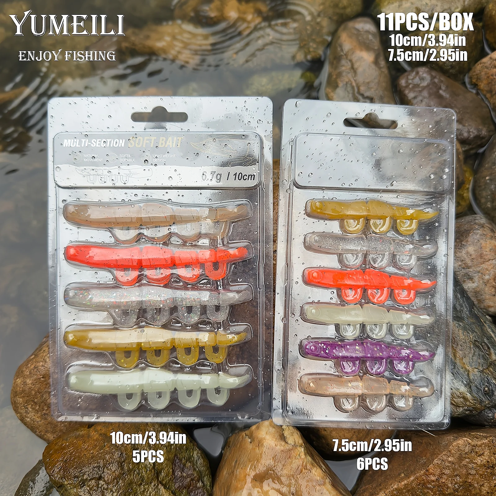 YUMEILI 11PCS Large and Small Mixed-Color Multi-Segment Shrimp Lure Soft Bait, Multi-Segment Multi-Legged Simulated Lure