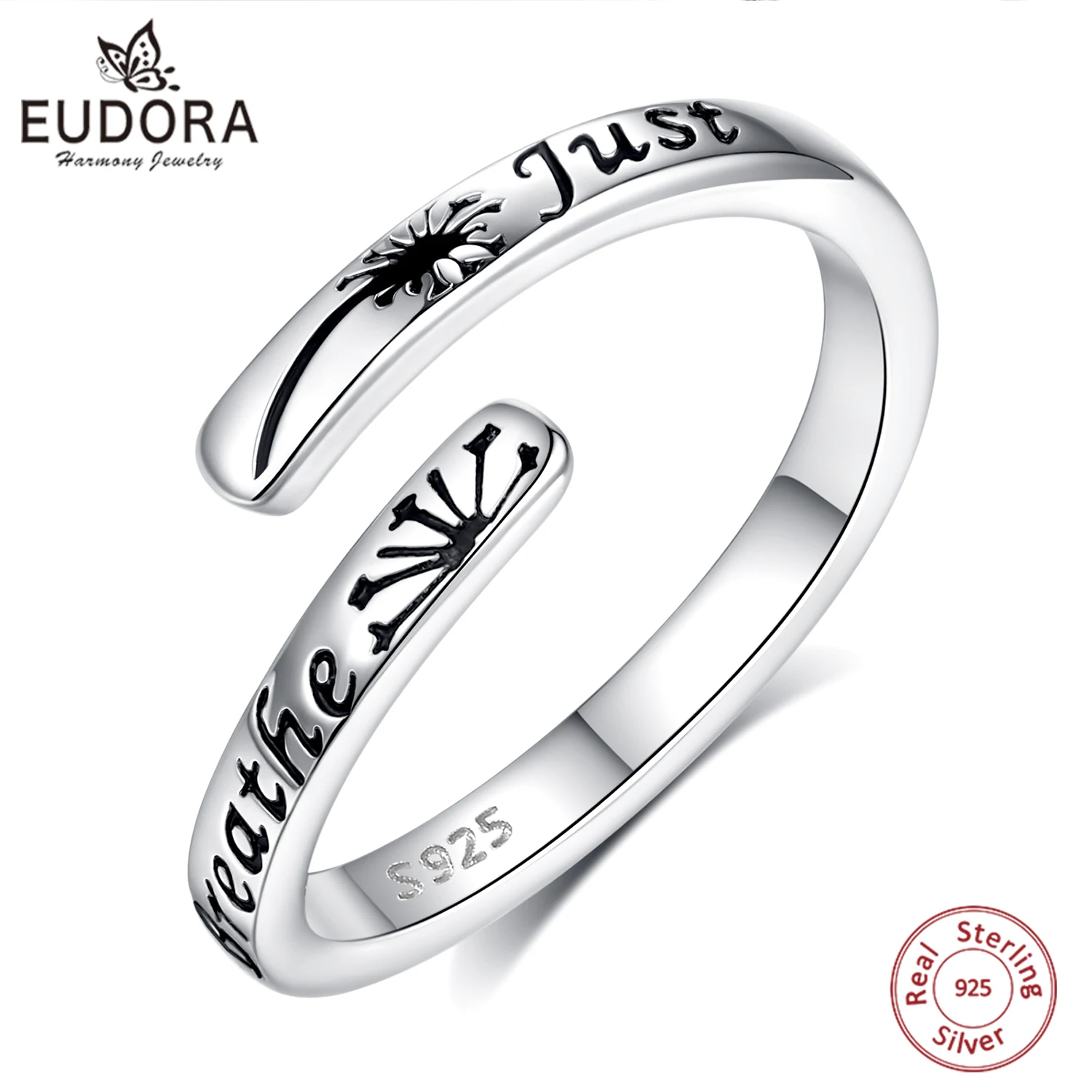 

Eudora, стерлинговое серебро 925, просто дышите, регулируемое кольцо, кольцо-ложка с одуванчиком, вдохновляющие ювелирные изделия, праздничные подарки для женщин и мужчин