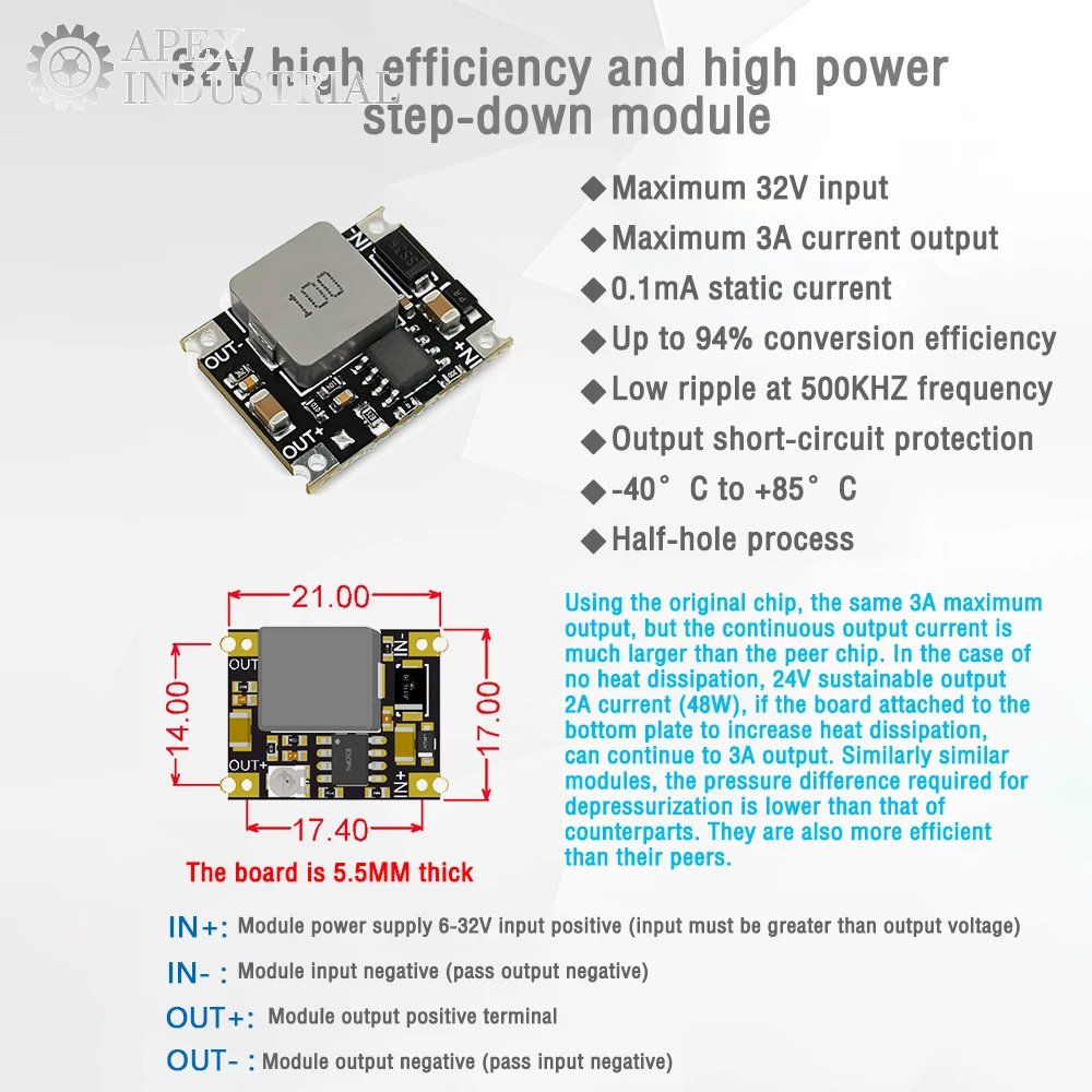 وحدة طاقة منخفضة التموج ، DC 6V-40V إلى 5V ، 9V ، 12V ، 24V ، 3A خطوة للأسفل