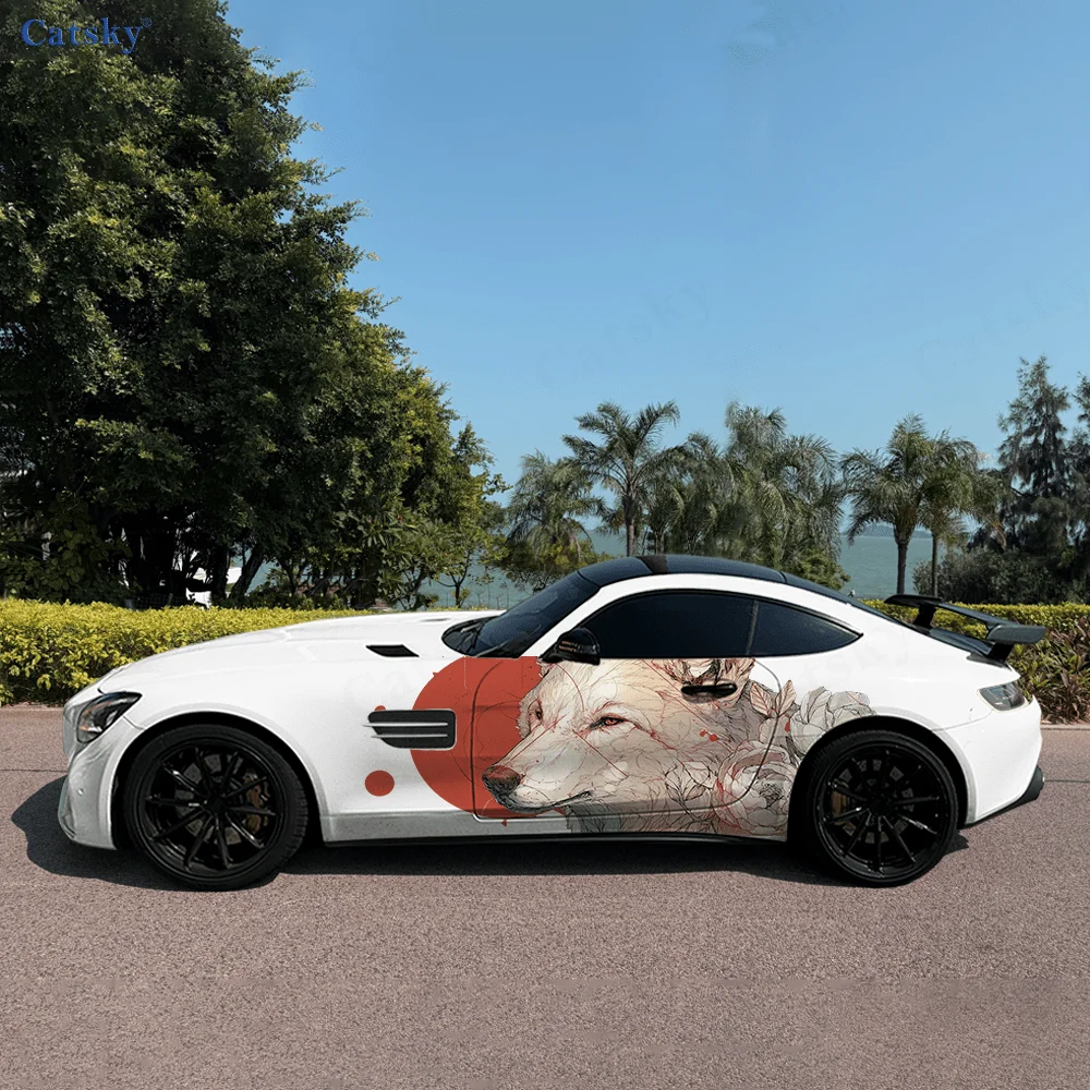 

Красная солнечная стрела, белый волк, боковая наклейка для автомобиля, водонепроницаемая ПВХ, устойчивая к царапинам наклейка, защита автомобиля, автоаксессуары в подарок