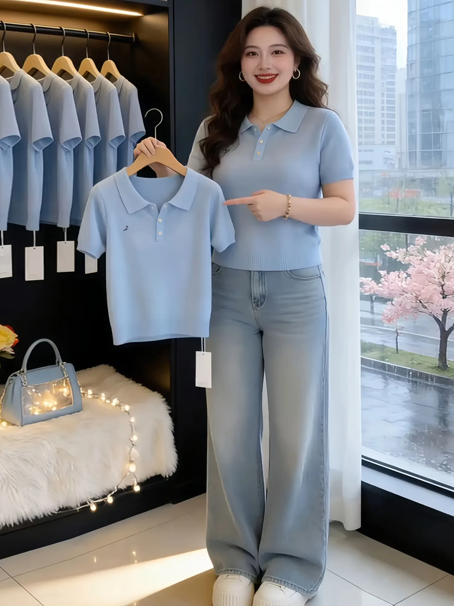 

Slim Fit Neck Ice Silk Knitted Short Sleeve T-Shirt Women's Fashion Casual Style Summer New Arrival Elegant Youthful