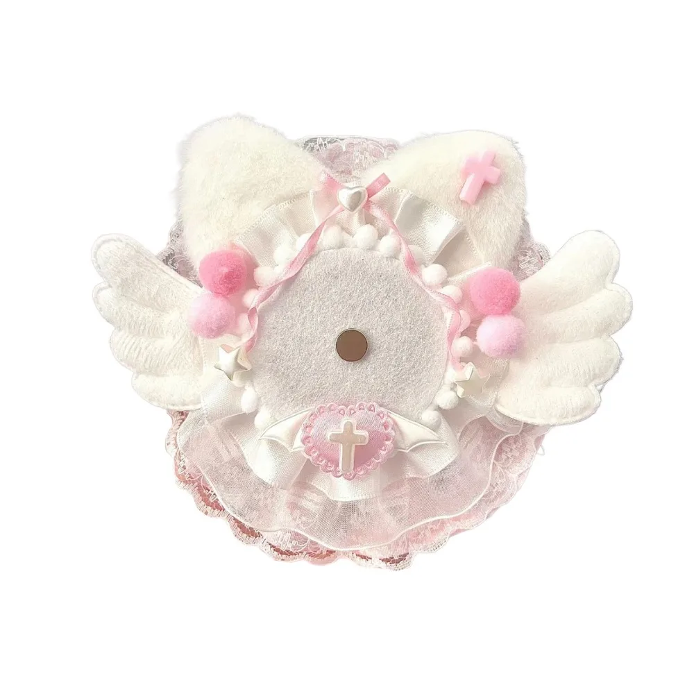 Plush Ear Anime Badge Display Base Lacework with Wings Anime Itabag Display Holder Ribbon Handmade Badge Display Base Decoration