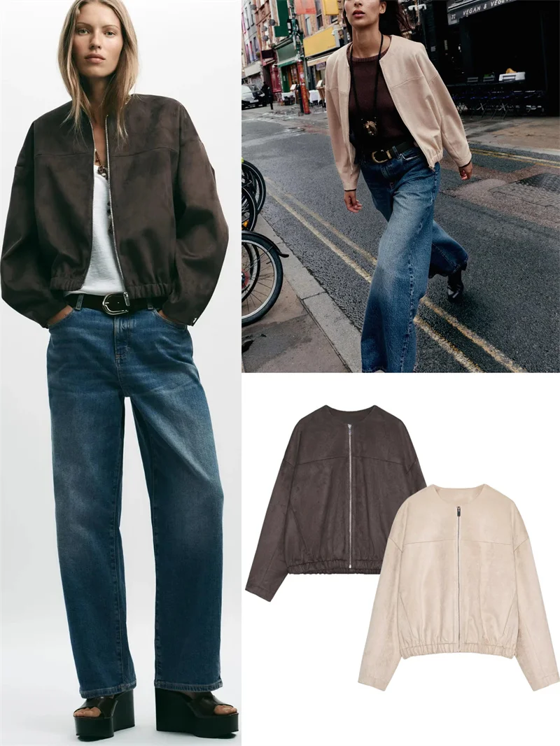 

Faionable повседневная куртка на молнии с эффектом анти-меховой кожи, новая осенняя женская высококачественная верхняя одежда 638256