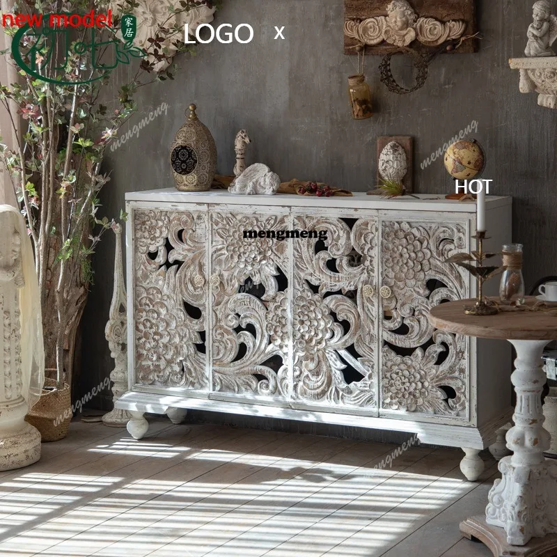 

H132 carved lockers, bed and breakfast old solid wood dining room storage cabinets, porch decorative cabinets