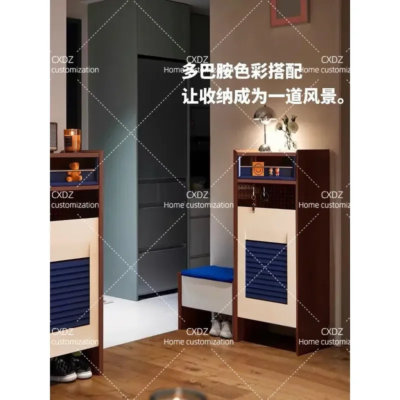 Solid Wood Shoe Cabinet for Entryway Wall Mounted Multi Layer Storage Bench Integrated Shoe Changing Cabinet for Home