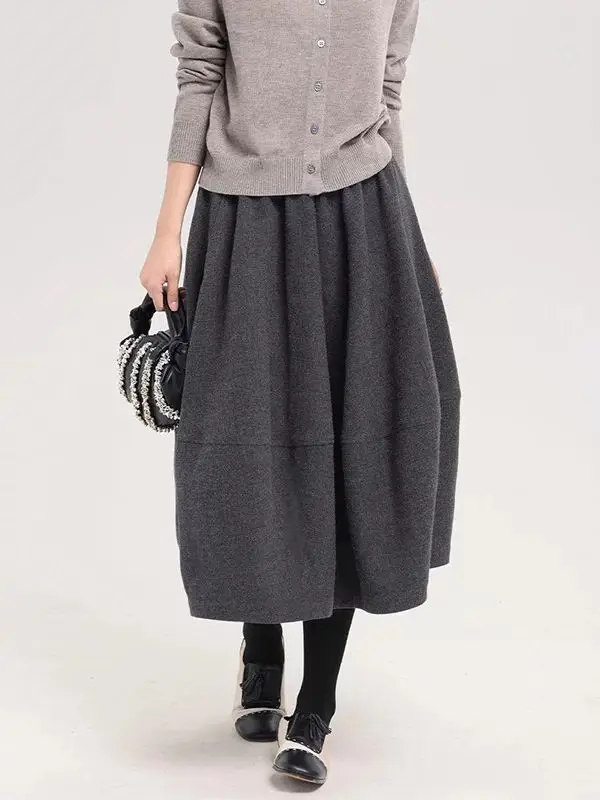 

2025 Autumn Winter Elegant Thickened Woolen Casual Slimming Puff Skirt