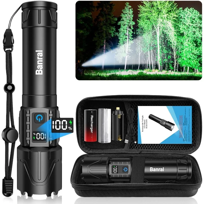 

Rechargeable Tactical Flashlights High Lumens - Super Bright LED Powerful Flash Light, Waterproof Handheld USB C Flashlight