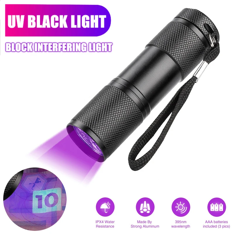 

395nm Uv Black Light AAA Battery Torch Pet Stain Detector Nail Drying Purple Light Catch Scorpion Mini Flashlight 12 Led Uv Lamp