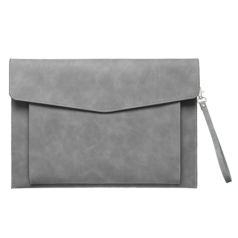 

Large Capacity A4 Leather Document Bag Magnetic Button Simple Double Layer File Folder with Rope Elegant Waterproof Laptop Cases