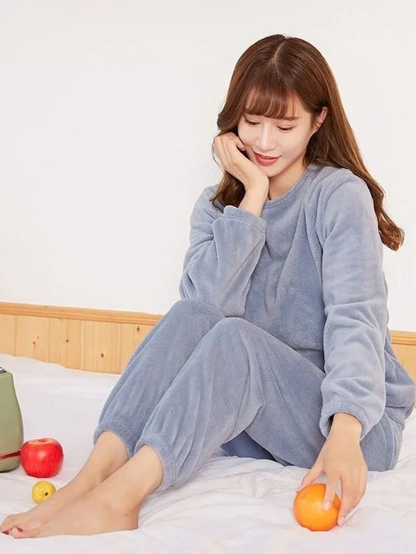 Thiened Fce automne hiver femmes pyjamas vêtements d'extérieur grande taille flanelle chaud corail velours maison vêtements ensemble pantalons décontractés