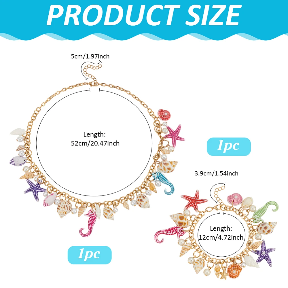 2pcs Shell Necklace Bracelet Set Conch Starfish Women Jewelry Ocean Beach Statement Necklace Bracelet Costume Accessories Chunk
