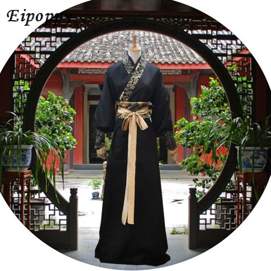 Chinese Zijden Gewaad Oude Ridder Kostuums Mannen Aldult Kimono China Traditionele Vintage Etnische Podium Cosplay Dans Kostuum Hanfu