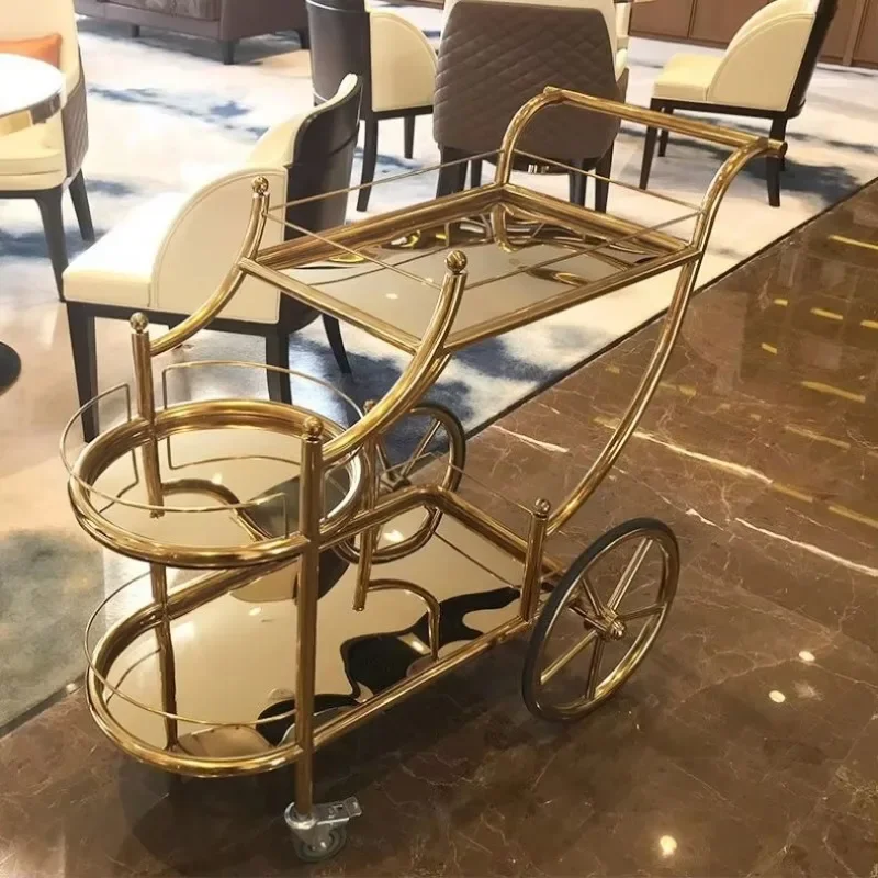 Hotel Restaurant Furniture Metal Mobile Service Bar Cart Luxury Kitchen Antique Stainless Steel Food Wooden Tea Cart