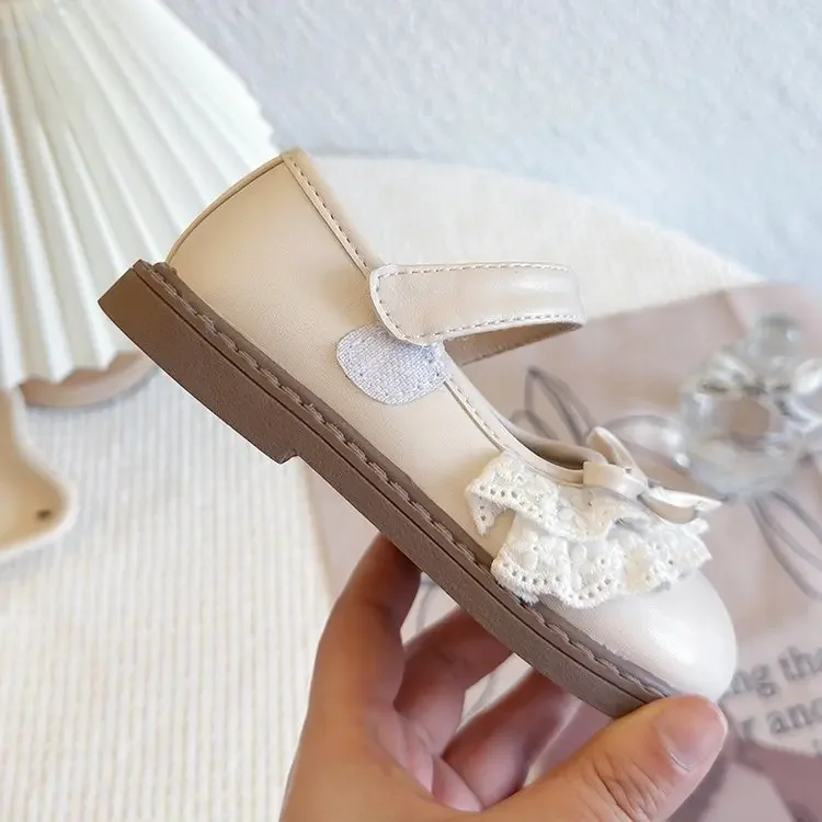 Mädchen-Schuhe mit Spitze und Schleife, Mary Jane Ballerinas mit Klettverschluss, Niedliche Prinzessinnen-Kleiderschuhe für Hochzeit, Party, Alltag, Freizeit, Neu – Detail 6
