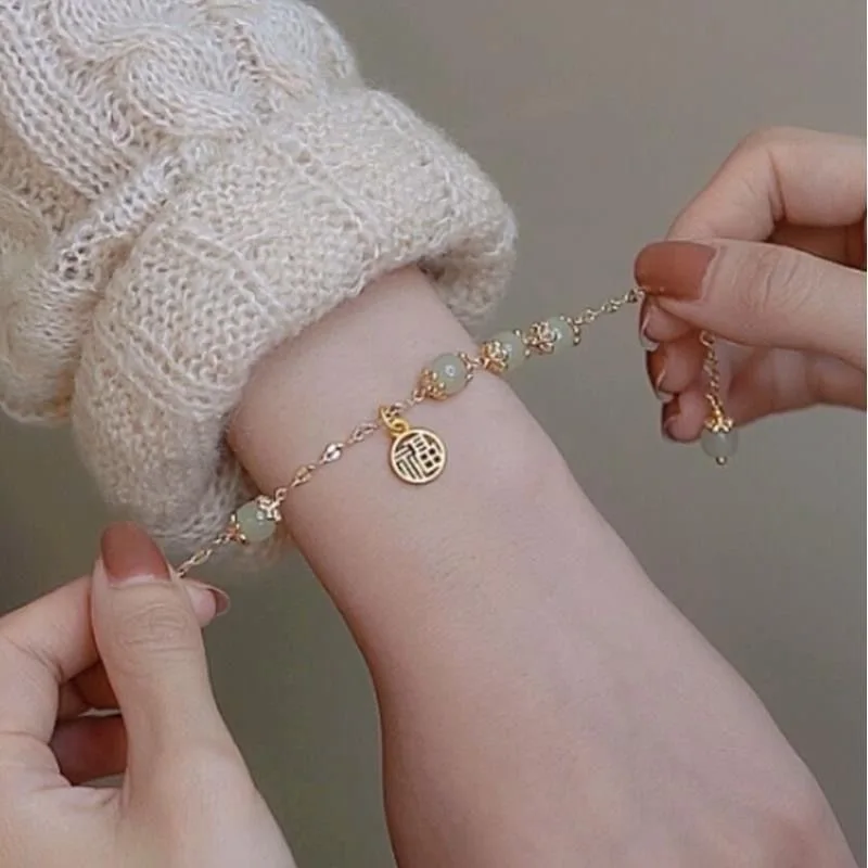 Natural Real Jade Beads Bracelet Charm Jewelry Bangle Designer Amulet Chalcedony Gemstone Fashion Lucky Gifts for Women Girl