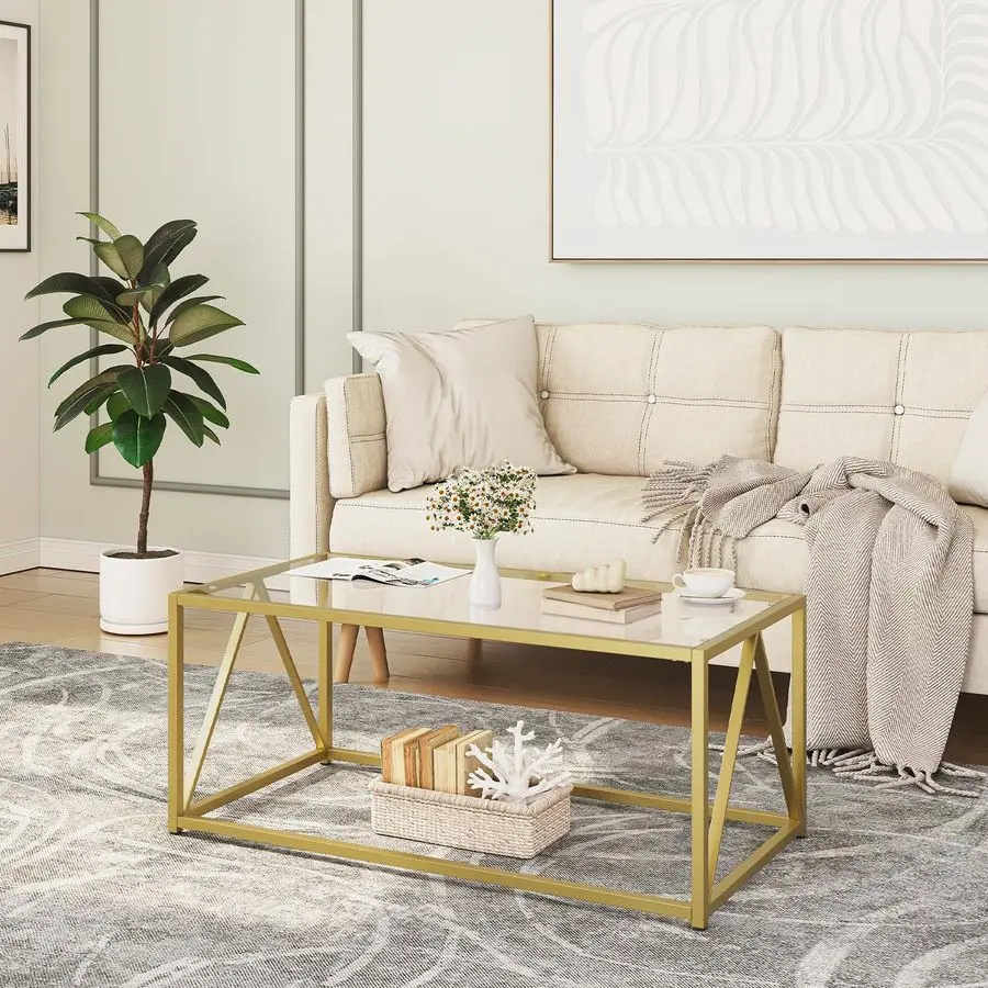 

Glass Coffee Table, Gold Coffee Tables for Living Room, Gold Glass Coffee Table,1 Layer Center Table, Modern, for Apartment, Of