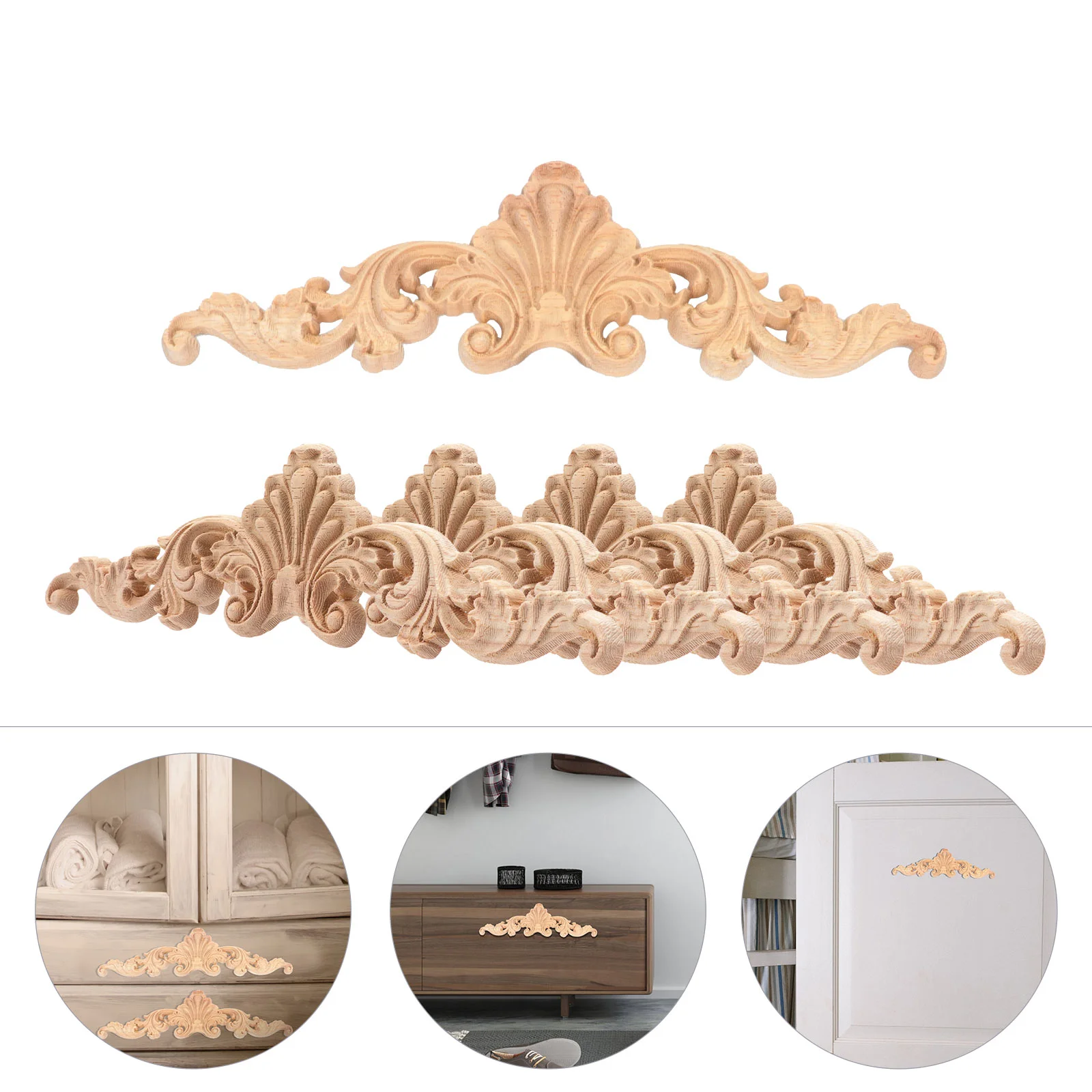 6 Pcs Furniture Decals Carved Onlay Solid Wood Applique Decorative Wooden Stickers