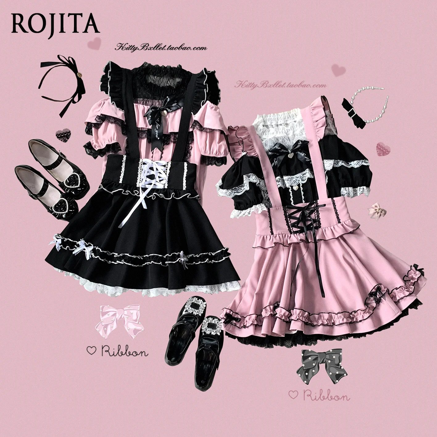 

Landmine Style Lace-Up Cake Hem Self-Standing Puffy Skirt Women Lolita Japanese Sweet Flutter Sleeve Cake Skirt Mini Dress